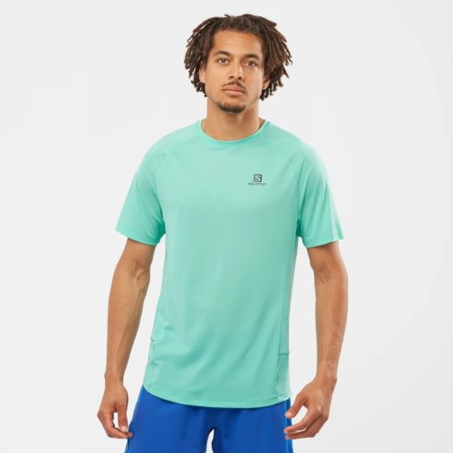 Turquoise Salomon Cross Rebel Short Sleeve Men's T-Shirts | IE OF2654